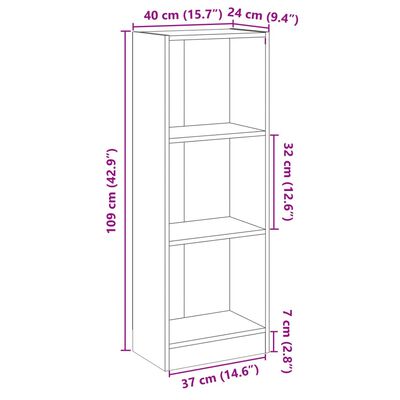 vidaXL 3-līmeņu grāmatu plaukts, pelēks, 40x24x109cm inženierijas koks