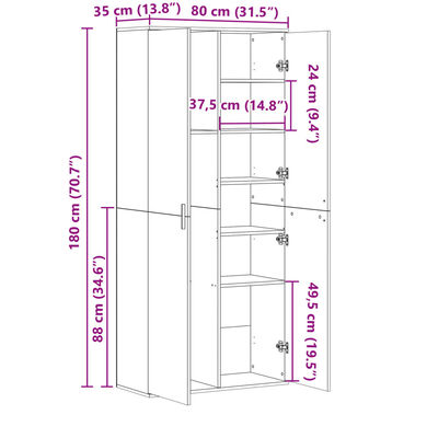 vidaXL augstais skapītis, balts, 80x35x180 cm, inženierijas koks