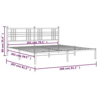 vidaXL gultas rāmis ar galvgali, melns metāls, 200x200 cm