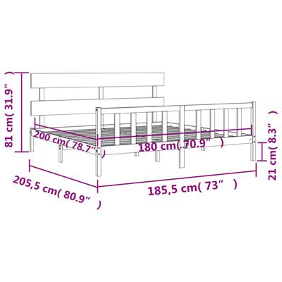 vidaXL gultas rāmis ar galvgali, Super King Size, masīvkoks