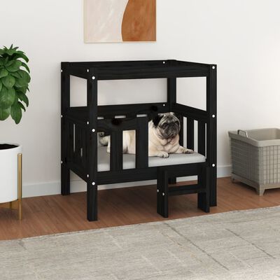 vidaXL suņu gulta, melna, 65,5x43x70 cm, priedes masīvkoks