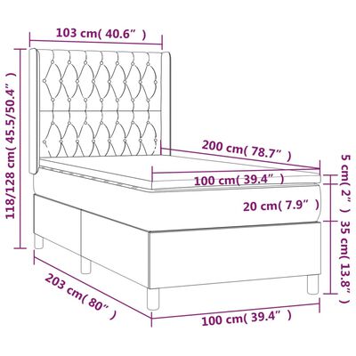 vidaXL atsperu gulta ar matraci, melna samts, 100x200 cm