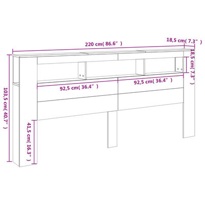 vidaXL gultas galvgalis ar LED, balts, 220x18,5x103,5 cm, koks