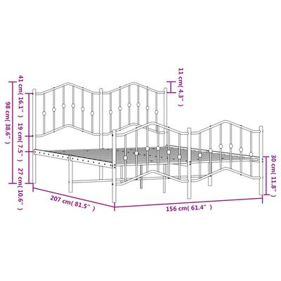 vidaXL gultas rāmis ar galvgali un kājgali, melns metāls, 150x200 cm