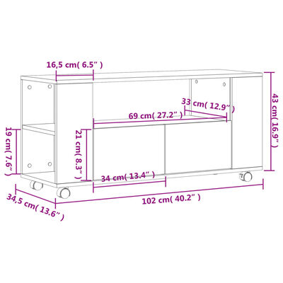 vidaXL TV skapītis, pelēka ozolkoka, 102x34,5x43 cm, inženierijas koks