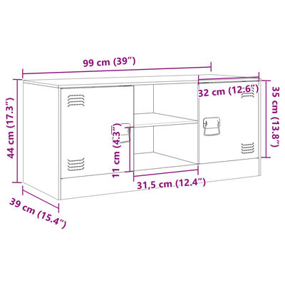 vidaXL TV skapītis, 99x39x44 cm, tērauds, balts