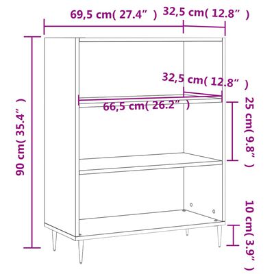 vidaXL grāmatplaukts, betona pelēks, 69,5x32,5x90cm, inženierijas koks