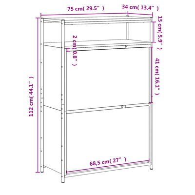 vidaXL apavu skapītis, melns, 75x34x112 cm, inženierijas koks