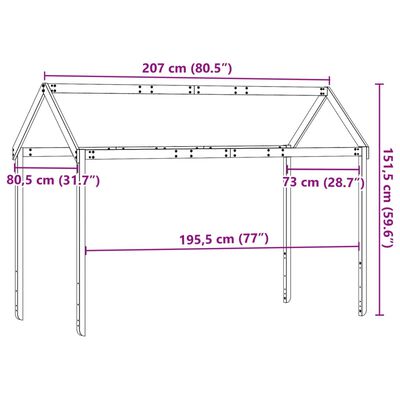 vidaXL bērnu gultas jumts, brūns, 207x80,5x151,5 cm, priedes masīvkoks