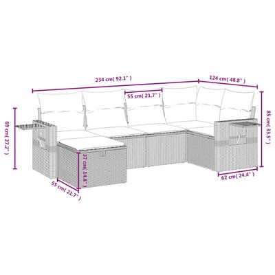 vidaXL 6-daļīgs dārza dīvāna komplekts, matrači, bēša PE rotangpalma