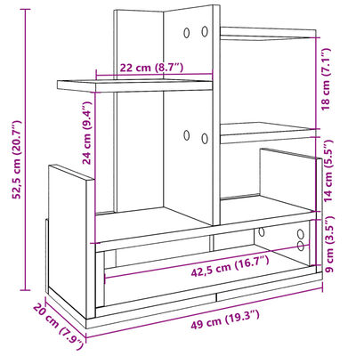 vidaXL rakstāmgalda organizators, pelēka ozola, 49x20x52,5 cm, koks