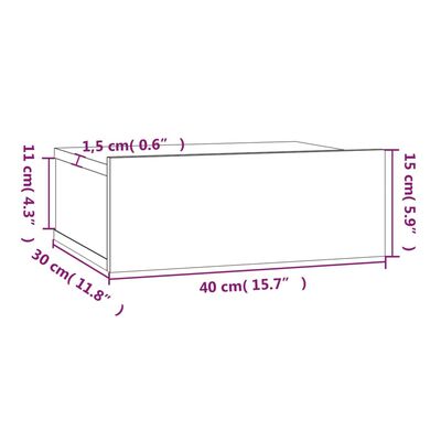 vidaXL naktsgaldiņi, stiprināmi pie sienas, 2 gab., pelēki, 40x30x15cm