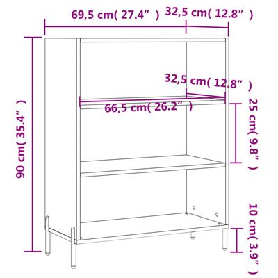 vidaXL plaukts, balts, 69,5x32,5x90 cm, inženierijas koks