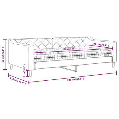 vidaXL dīvāngulta ar matraci, krēmkrāsas audums, 100x200 cm