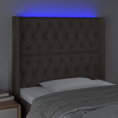 vidaXL gultas galvgalis ar LED, 93x16x118/128 cm, pelēkbrūns audums