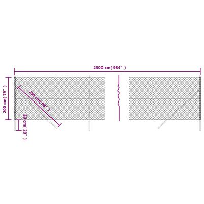 vidaXL stiepļu žogs, 2x25 m, zaļš