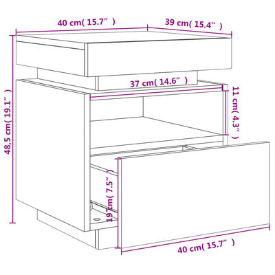 vidaXL naktsskapītis ar LED, melns, 40x39x48,5 cm