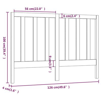 vidaXL gultas galvgalis, melns, 126x4x100 cm, priedes masīvkoks