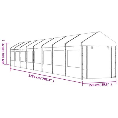 vidaXL nojume ar jumtu, balta, 17,84x2,28x2,69 m, polietilēns