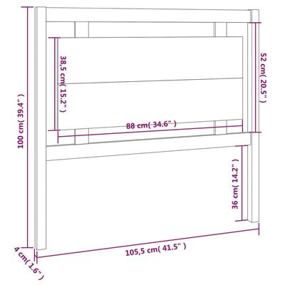 vidaXL gultas galvgalis, pelēks, 105,5x4x100 cm, priedes masīvkoks