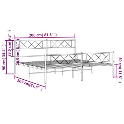 vidaXL gultas rāmis ar galvgali un kājgali, melns metāls, 200x200 cm