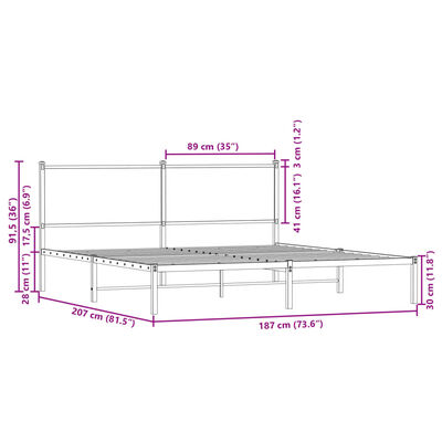 vidaXL gultas rāmis bez matrača, metāls, 180x200cm, ozolkoka imitācija