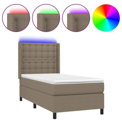 vidaXL atsperu gulta ar matraci, LED, pelēkbrūns audums, 100x200 cm