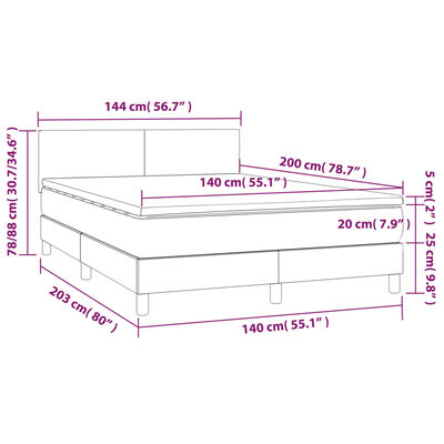 vidaXL atsperu gulta ar matraci, LED, melns audums, 140x200 cm