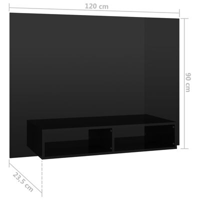 vidaXL sienas TV plaukts spīdīgi melns 120x23,5x90cm inženierijas koks