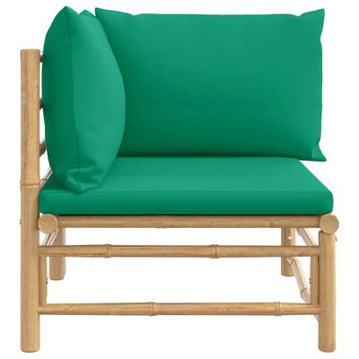 vidaXL dārza stūra dīvāns ar zaļiem matračiem, bambuss
