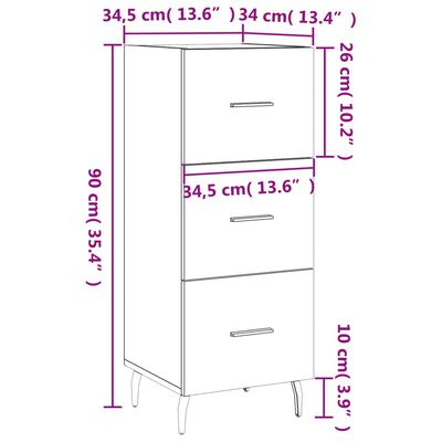 vidaXL kumode, ozolkoka krāsa, 34,5x34x90 cm, inženierijas koks