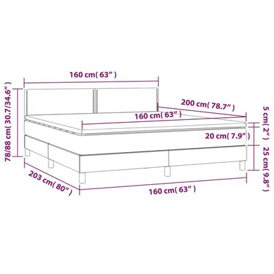 vidaXL atsperu gulta ar matraci, LED, tumši pelēks audums, 160x200 cm