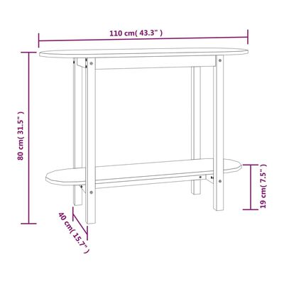 vidaXL konsoles galdiņš, balts, 110x40x80 cm, priedes masīvkoks