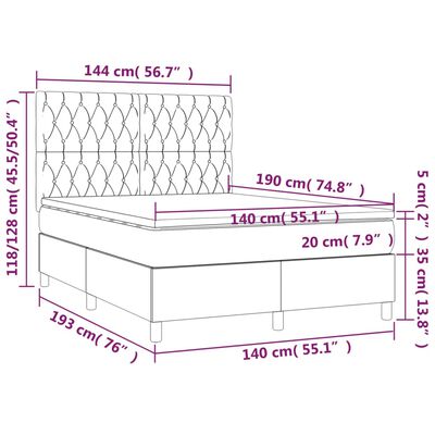 vidaXL atsperu gulta ar matraci, LED, tumši zaļš samts, 140x190 cm