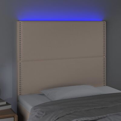 vidaXL gultas galvgalis ar LED, 100x5x118/128cm, kapučīno mākslīgā āda