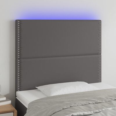 vidaXL gultas galvgalis ar LED, 90x5x118/128 cm, pelēks mākslīgā āda