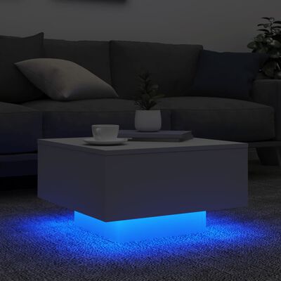 vidaXL kafijas galdiņš ar LED, balts, 55x55x31 cm