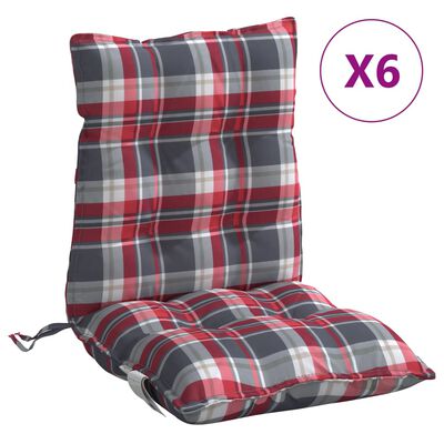 vidaXL dārza krēslu matrači, 6 gab., oksforda audums, sarkani rūtots