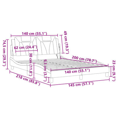 vidaXL gultas rāmis ar LED, brūns, 140x200 cm, mākslīgā āda