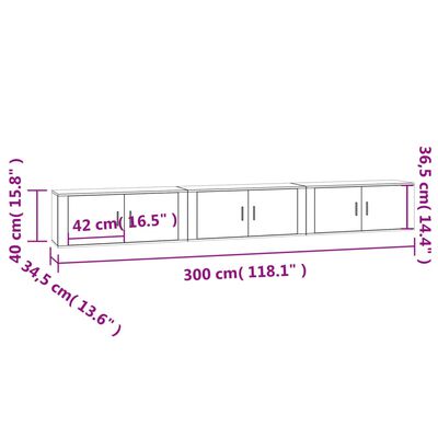 vidaXL sienas TV skapīši, 3 gab., balti, 100x34,5x40 cm