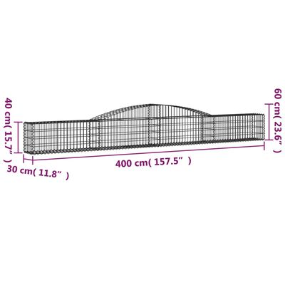 vidaXL arkveida gabiona grozi, 2 gb., 400x30x40/60 cm, cinkota dzelzs