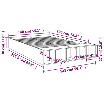 vidaXL gultas rāmis, ozolkoka krāsā, 140x190 cm, inženierijas koks