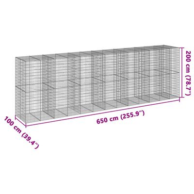 vidaXL gabiona grozs ar vāku, 650x100x200 cm, cinkota dzelzs