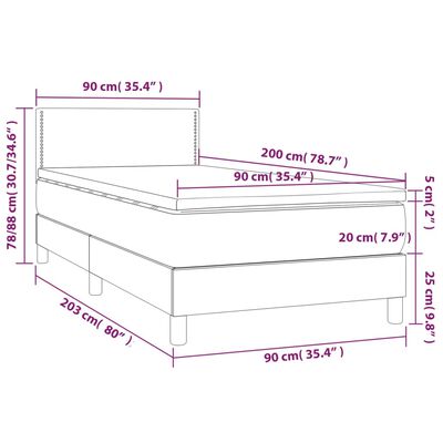 vidaXL atsperu gultas rāmis ar matraci, melna, 90x200 cm, audums