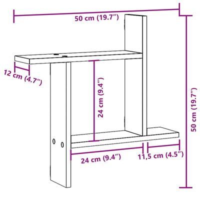 vidaXL sienas plaukti, 2 gb., brūna ozolkoka, 50x12x50 cm, koks