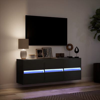 vidaXL TV sienas skapītis ar LED lampiņām, melns, 130x31x45 cm