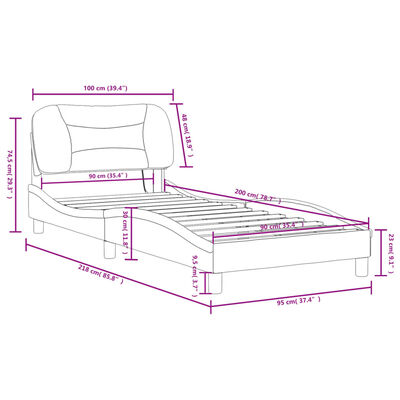 vidaXL gultas rāmis ar LED, brūns, 90x200 cm, mākslīgā āda