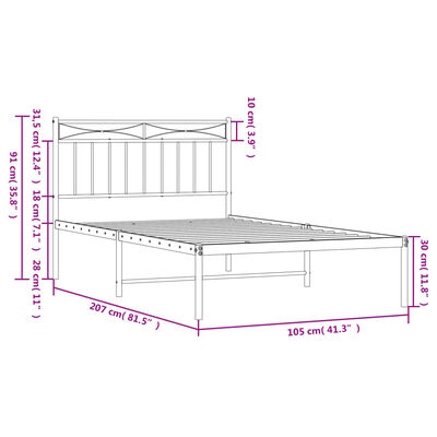 vidaXL gultas rāmis ar galvgali, balts metāls, 100x200 cm