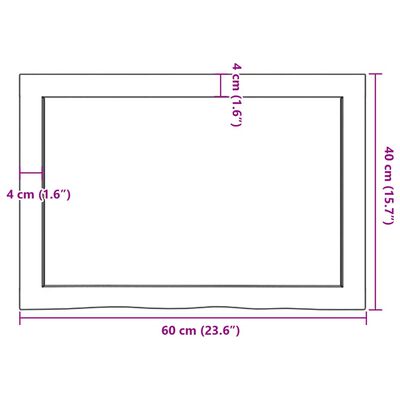 vidaXL galda virsma, tumši brūna, 60x40x(2-4) cm, ozola masīvkoks