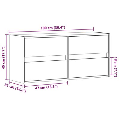 vidaXL TV sienas skapītis ar LED lampiņām, koka krāsa, 100x31x45 cm